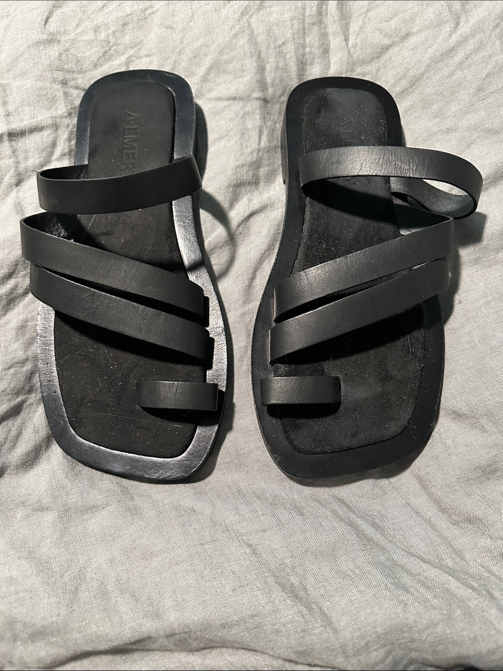 Women’s A.Emery Black Leather Multi-Strap Slide Sandals